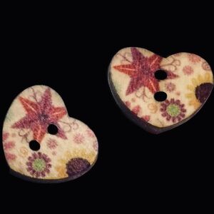 “Patchwork Button Heart” Flower Power Floral Quilt Star Wooden Hippie Boho Studs